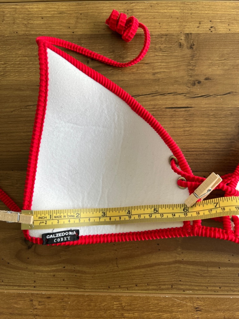 Red Ribbed Lace-Up Triangle Bikini Top - Picture 7 of 8